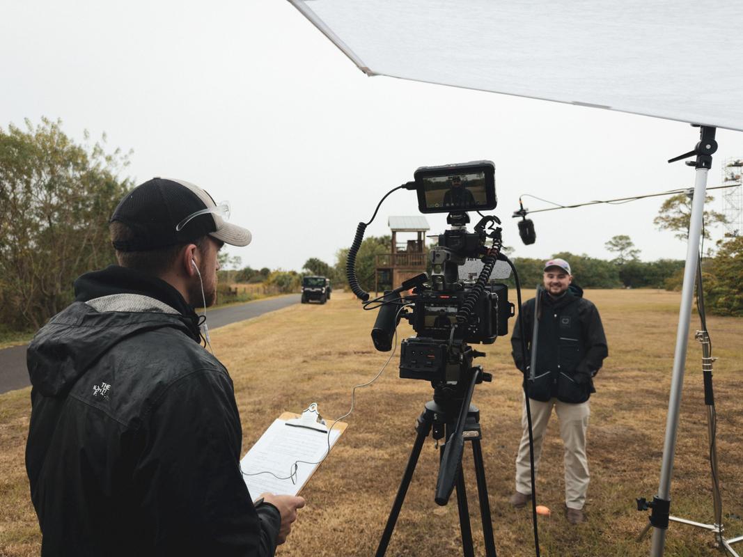 MAG crew on set — outdoor interview production